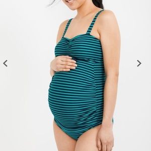 Motherhood Maternity Teal and Black One-Piece Swimsuit